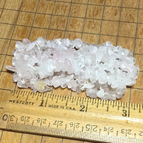 Semiprecious Stone Crystal Soft Pink Quartz 6”L x 1.25”W Elastic Bracelet EVC - Picture 6 of 9